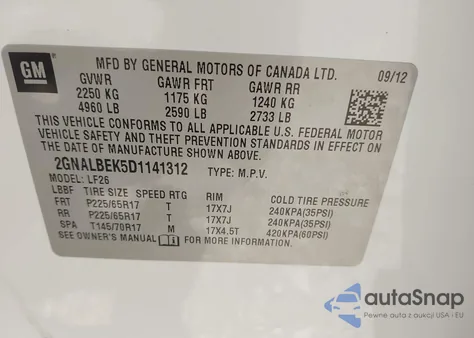 2013 Chevrolet Equinox Ls из США, поврежденный, VIN 2GNALBEK5D1141312